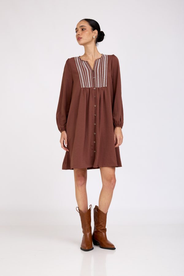 שמלת שלווה חום רקמה