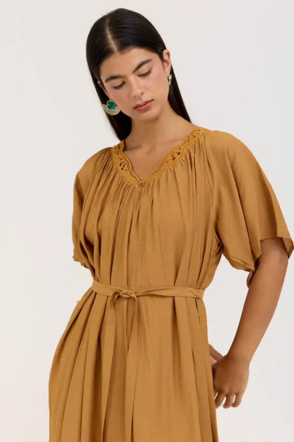 Camel Flora Dress